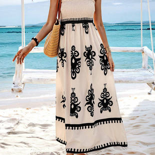Vacation Style Printed 2025 Cross Front Dress Women