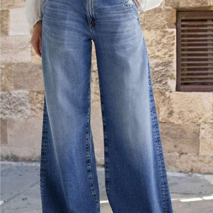 2025 Wide Leg Jeans Embroidered Stretch Casual Pants