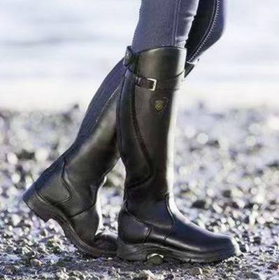 women's long flat plus size leather boots 大码女士皮靴