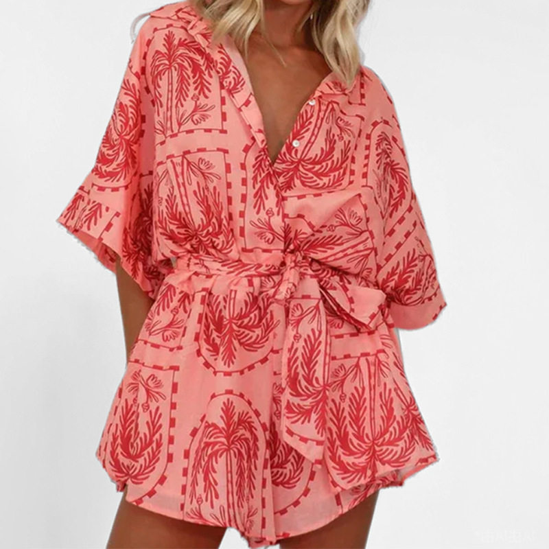 2025 elegant casual loose printed strap jumpsuit