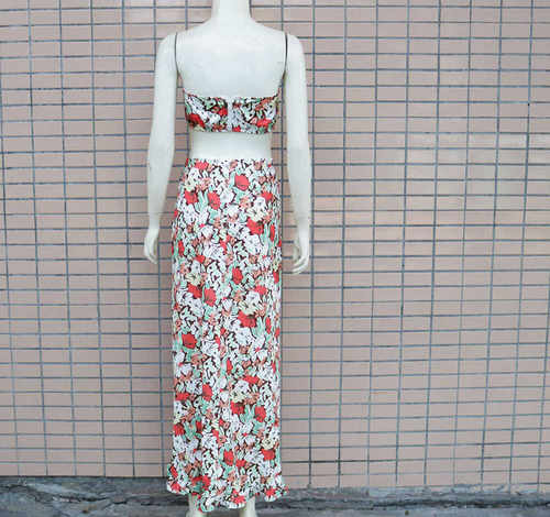2024 printed two-piece sexy pleated ruffle edge dress