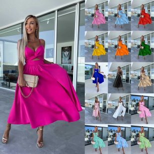 Hem 连衣裙 Dress Strap Split Large Out Hollow Deep 2023