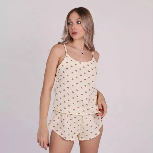 2025 Sleepwear Strap Off Shoulder Love Print Set