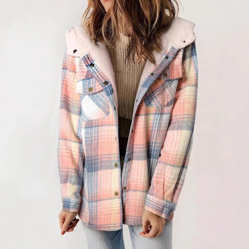 women's checkered jacket hooded jacket
