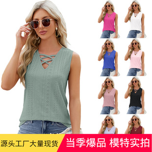 绑带背心 vest strap neck jacquard color solid women 2025
