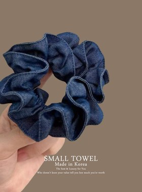 韩国进口nyu高级法式牛仔蓝色双层大肠圈马尾皮筋丸子头发绳发饰