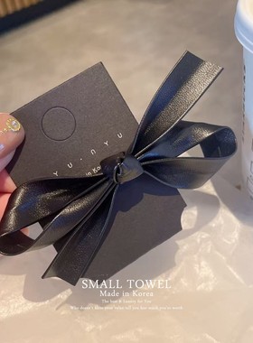 韩国进口nyu高级皮质黑色蝴蝶结侧边夹鸭嘴夹刘海碎发夹发卡头饰