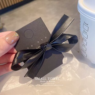 韩国进口nyu高级皮质黑色蝴蝶结侧边夹鸭嘴夹刘海碎发夹发卡头饰