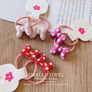 韩国进口粉红色波点蝴蝶结发圈小皮筋扎头发绳儿童宝宝头饰不伤发