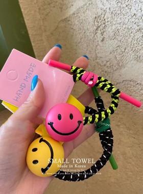 韩国东大门进口甜酷少女黄色笑脸彩色发圈马尾皮筋丸子头发绳发饰