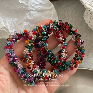 韩国东大门进口高级复古巴洛克彩色水晶串手链发圈马尾丸子头发绳