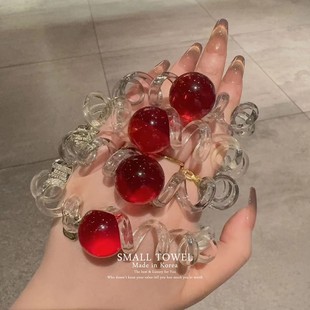高级百搭红色果冻圆球球电话线发圈皮筋头发绳 韩国东大门2024新款
