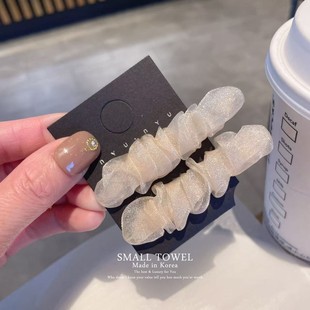 韩国东大门进口超仙女小清新网纱褶皱侧边夹一字夹刘海碎发夹头饰