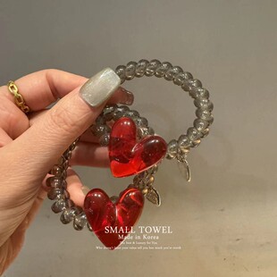 韩国东大门进口高级果冻红色爱心透明电话线发圈皮筋头绳发绳发饰