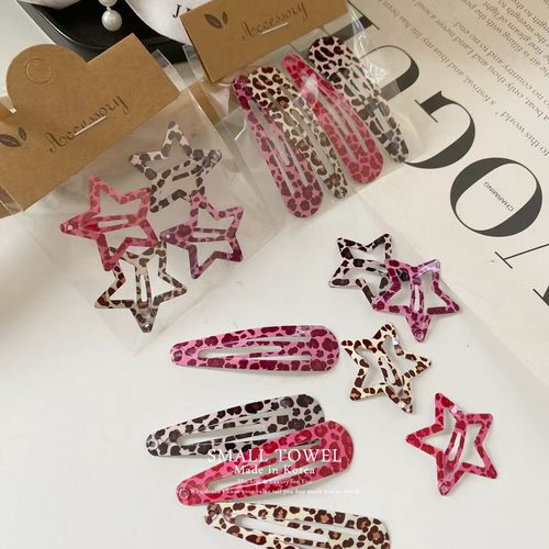 韩国进口y2k少女ins豹纹星星水滴bb夹侧边夹刘海碎发夹发卡子头饰