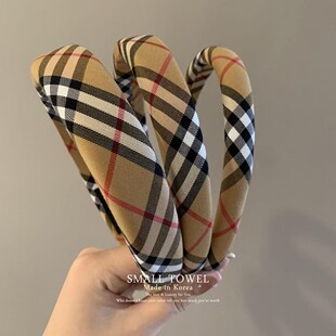 格子高颅顶宽发箍头箍发卡子洗脸头饰 韩国东大门进口秋冬高级法式
