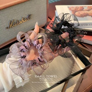 韩国东大门进口法式 高级网纱蝴蝶结发圈马尾皮筋丸子头发绳发饰