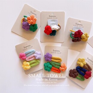 韩国东大门进口秋冬毛线花朵毛绒发圈皮筋扎头发绳发夹侧边夹发卡