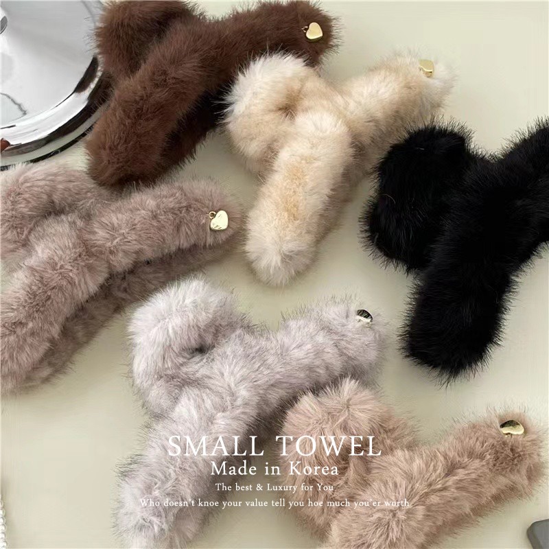 韩国东大门进口秋冬高级水貂毛绒大号鲨鱼夹后脑勺抓夹发卡子头饰