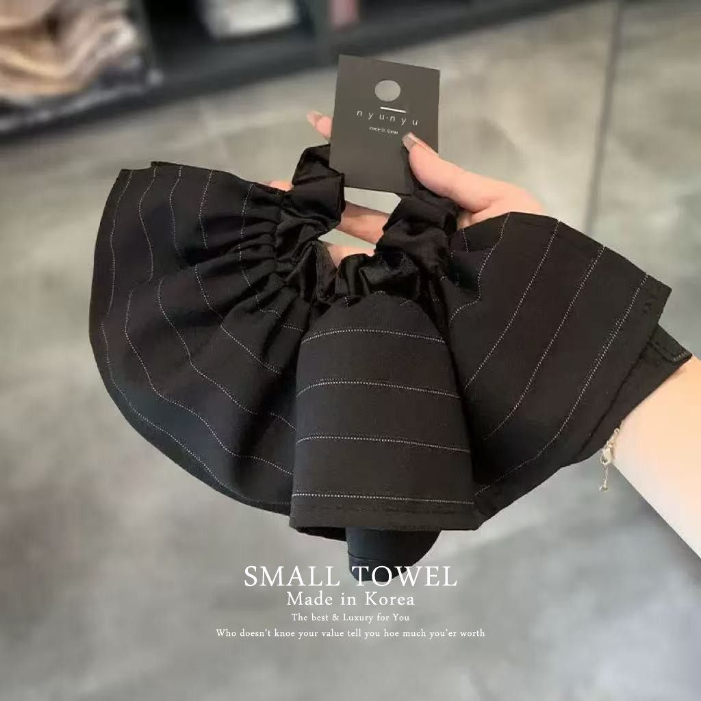 韩国nyunyu法式高级裙摆赫本风条纹低马尾发圈皮筋丸子头发绳发饰