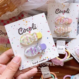 韩国进口儿童宝宝糖果冻彩色鱼对夹小发卡碎发夹子皮筋发圈头发绳