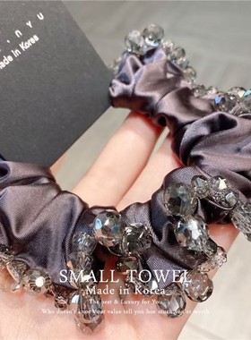 韩国进口高级nyu施华洛水晶钻法式缎面大肠圈马尾发圈丸子头发饰