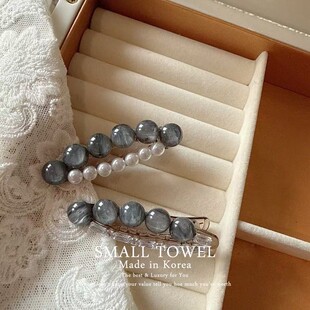 高级灰色珍珠水钻侧边夹刘海碎发夹发卡子头饰 韩国东大门进口法式