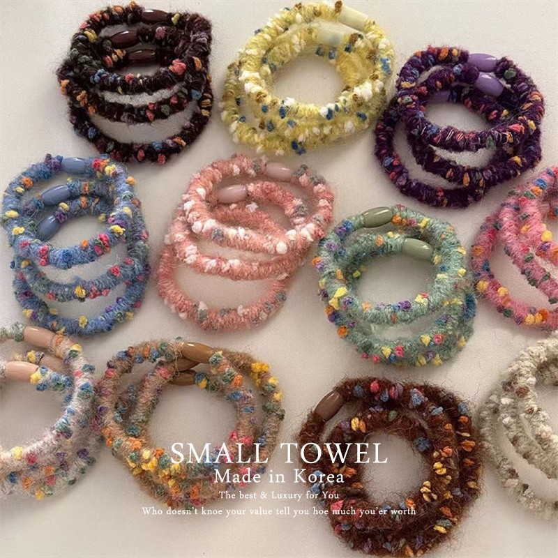韩国进口秋冬彩色毛线点点高弹力耐用发圈高马尾皮筋丸子头绳发饰