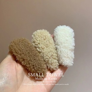 韩国进口秋冬高级发饰咖色毛毛发夹侧边夹bb夹毛绒发卡子刘海夹子