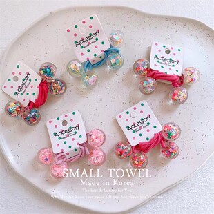 韩国东大门进口儿童学生彩色透明水晶球流沙发圈皮筋扎头发绳头饰