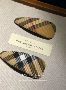 韩国进口新款高级感格子布艺水滴bb夹侧边夹发卡刘海碎发夹子发饰