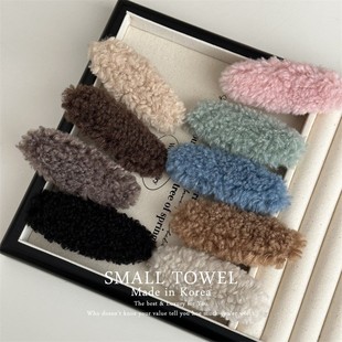 韩国东大门进口秋冬可爱羊羔毛绒椭圆侧边夹刘海碎发夹发卡子头饰