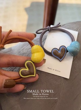 韩国东大门进口nyu法式少女彩色爱心双层皮筋马尾发圈丸子头发绳