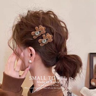 韩国东大门进口秋冬高级植绒咖色小熊侧边夹刘海碎发夹发卡子头饰