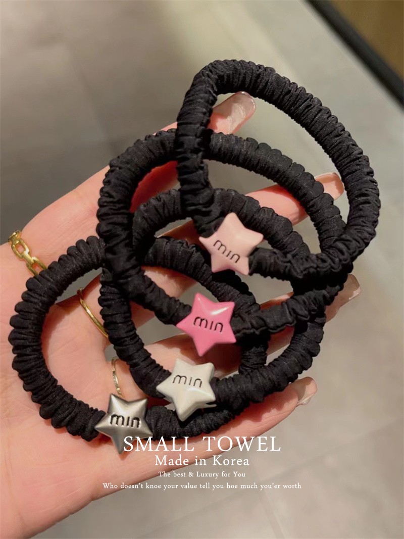 韩国东大门进口个性简约百搭粉色min星星发圈皮筋头绳五角星头饰