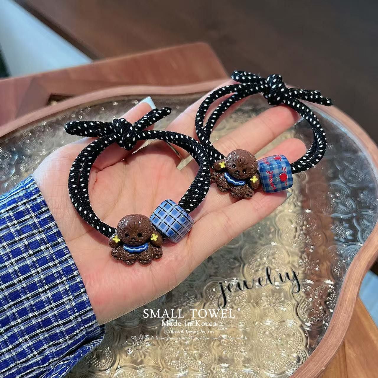 韩国东大门进口法式可爱泰迪小狗方块双层皮筋发圈头绳发绳发饰