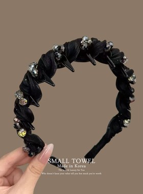 韩国进口nyu新款法式轻奢水晶网纱带齿防滑高颅顶头箍发箍头饰女