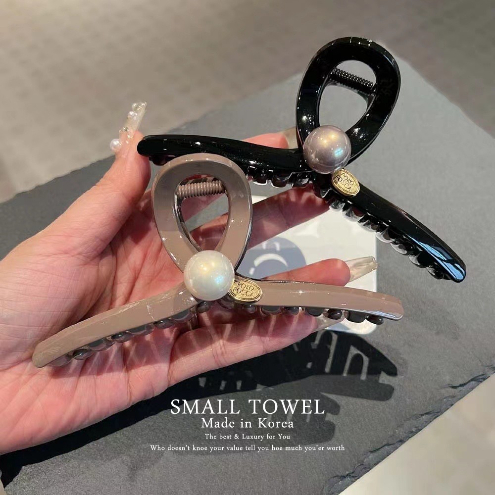 韩国东大门高级法式珍珠大号13cm鲨鱼夹后脑勺盘发抓夹发卡子头饰