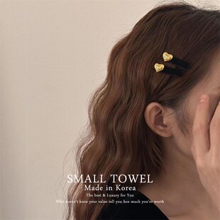 韩国东大门进口高级法式 复古爱心丝绒侧边夹刘海发夹发卡对夹头饰