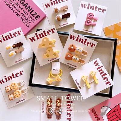 韩国进口少女儿童奶酪饼干彩色卡通发夹侧边夹对夹发圈发卡子头饰