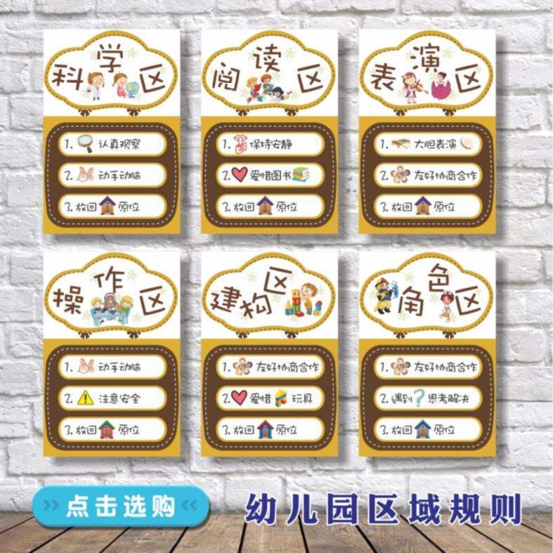 阅读区儿童区域指示牌守则布置幼儿园规则墙贴餐厅区