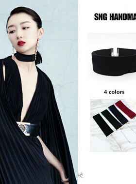 周冬雨同款超宽复古黑色丝绒颈链暗黑系绒带choker短项链脖链颈带