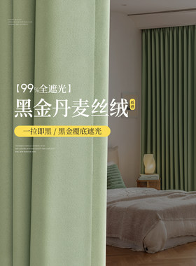 抹茶绿色全遮光窗帘2024新款卧室客厅遮阳防晒小清新轻奢黑金丝绒