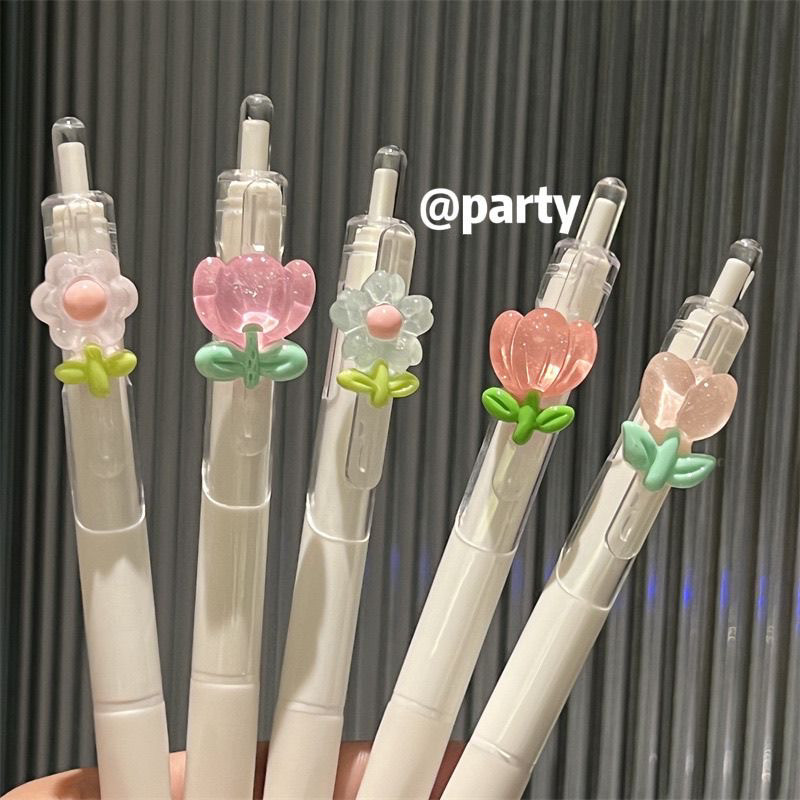 작은 꽃형 프레스 펜 기능이 뛰어난 학생 속건성 부드러운 소녀의 마음에 맞는 펜 귀여운 스타일 0.5 검정색 펜