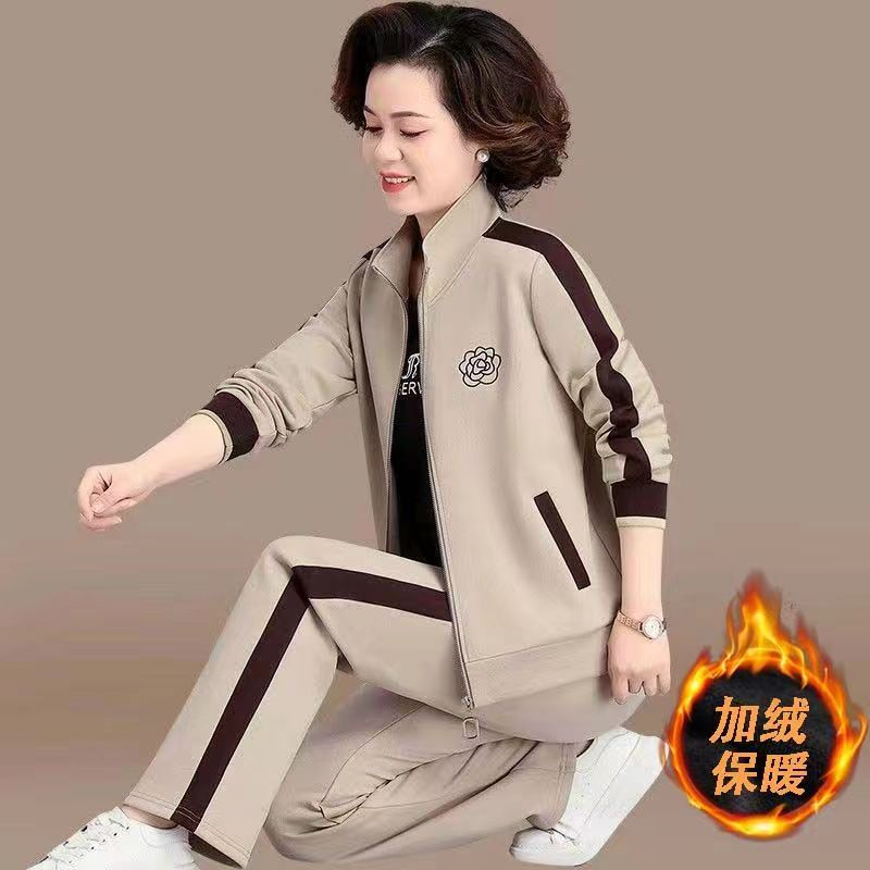 中老年运动套装女加绒加厚冬季大码中年妈妈秋冬外套休闲上衣宽松