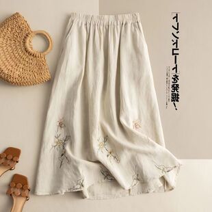 棉麻亚麻裙子女半身裙夏季2026新款大码老年妈妈胖mm遮肚森系半裙