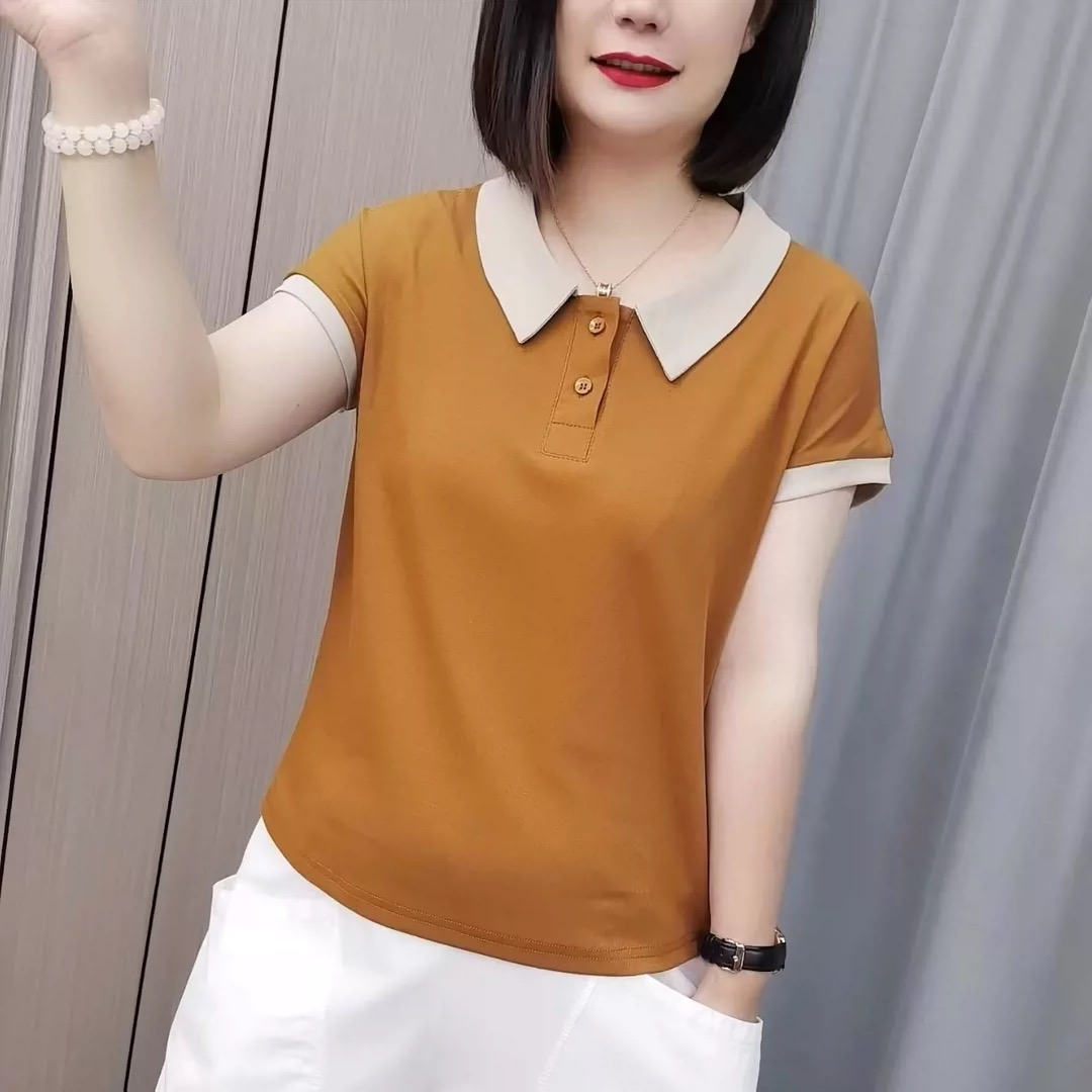 显瘦2024新款翻领妈妈洋气T恤衫