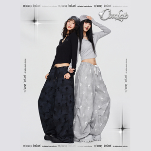 CBXLAB街舞潮牌复古废土风十字架嘻哈运动裤 潮 宽松跳舞重磅休闲裤