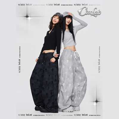 CBXLAB街舞潮牌复古废土风十字架嘻哈运动裤宽松跳舞重磅休闲裤潮