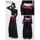 苏格兰红格腰头 美式 嘻哈运动裤 CBXLAB街舞潮牌 复古街头辣妹长裤